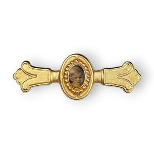 Antique Etruscan Revival Bar Brooch Baby Photo Brushed Gold Plate Fleur De Lis